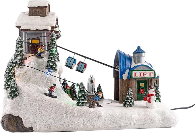 Animated Christmas Village Powder Ridge Resort | Christmas House Collection Accessories Figurines for Christmas Decorations and Gift | Motion & Sound Multicolor LED Lights 14" x 9" x 11"