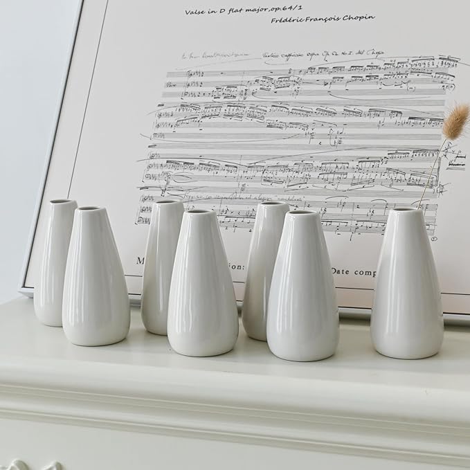 Modern White Ceramic Vase Set of 16 for Living Room Bedroom 5.1'' Minimalist Fresh Flower Vases for Home Decor Office Fireplace Centerpieces Nordic Style Gift for Fake Plant 16 Pack