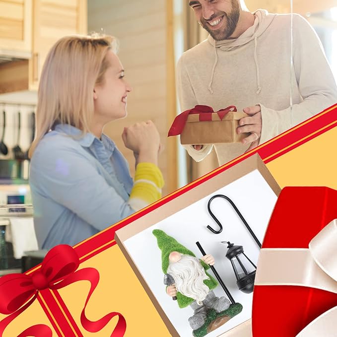 Flocked Solar Garden Gnomes Outdoor Statues 15.8”Outdoor Garden Decor LED Outdoor Decor Light Unique Housewarming Gifts Yard Art Sculptures for Patio Lawn Ornaments