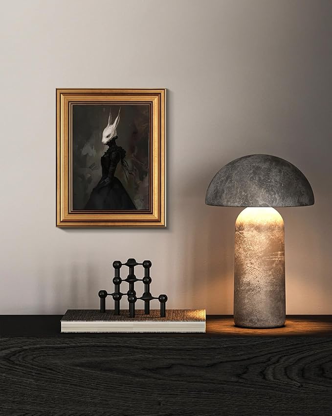 HUARCEY Gold Framed Vintage Wall Art Canvas Prints Gothic Room Decor Vintage Rabbit Lady Wall Decor, Aesthetic Dark Academia Halloween Pictures Oil Painting Goth Decorations 8x10in