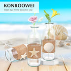 Shell Vase Set of 3 Coastal Vase,Small Starfish Seashell Flower Glass Vases Handcrafted for Beachy Decor,Beach Wedding/Party Beach Home Decor (Clear)