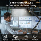 LED Desk Lamp for Home Office and Round Base, Clamp-On with 5 Light Modes & Auto Shut Off | 14W Adjustable Brightness 5000K Eye-Caring Lighting for Study/Bedroom/Computer Desk