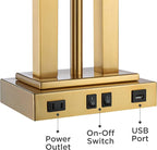 Possini Euro Design Deacon Modern Desk Table Lamp with USB and AC Power Outlet in Base LED Gooseneck 26" High Antique Brass Oatmeal Linen Drum Shade for Living Room Bedroom Bedside Nightstand