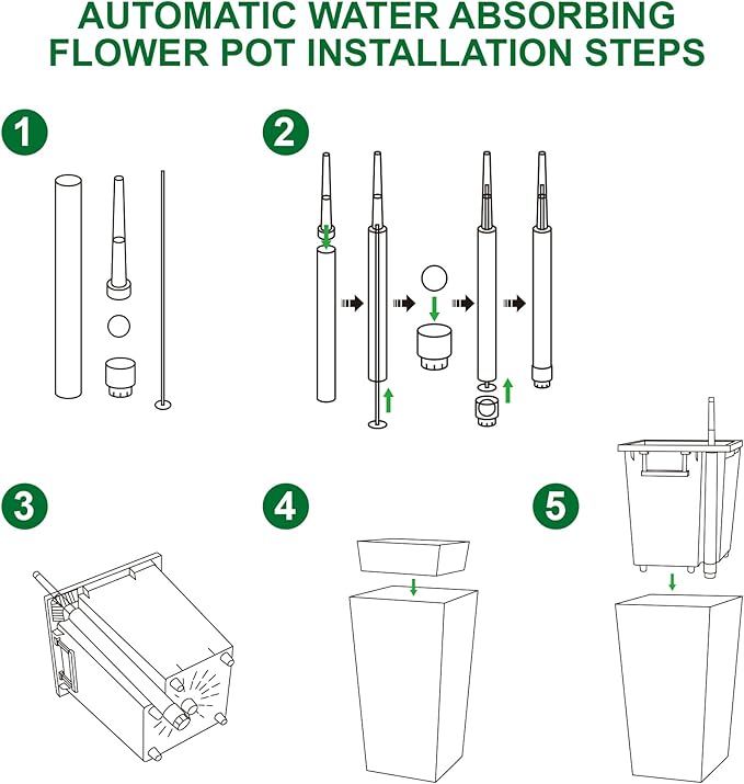22.5" Tall Planters Set of 2, Outdoor＆Indoor Black Planter Pots, High Front Porch Planter Pots with Drainage Holes＆Water Level Monitor＆Inner Bucket, Automatic Watering, Black
