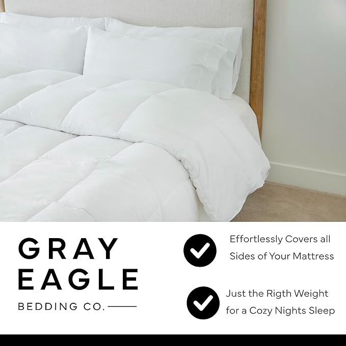 Gray Eagle Oversized King Comforter – Extra Large Synthetic Down Alternative Comforter – Ultra Soft Microfiber, All-Season, Lightweight & Fluffy – Hotel Quality, Machine Washable, White (120' x 98")