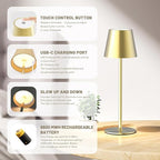 Maksone 2 Pack LED Cordless Table Lamp, 6600mWh Rechargeable Battery Desk Lamp, 3000K Stepless Dimming Night Light, IP54 Waterproof Metal Outdoor Portable Lamp for Camping, Restaurant (Gold)