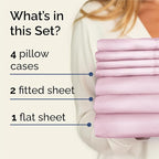 Split King Sheets Set 7 Piece - Includes 4 Pillowcases - Bed Sheets Split King - Soft Hotel Luxury Bedding - Cooling and Breathable - 1 Flat & 2 Fitted & 4 Pillowcases w/ Deep Pockets - Light Pink