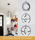 Q&S Modern Led Chandelier,Black Round Globe Hanging Pendant Light for Entryway Kitchen Island Dining Room Living Room Stairway