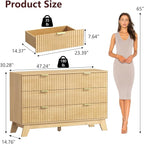 Fluted Dresser for Bedroom,6 Drawer Dresser for Closet,47" Wide Storage Cabinet and Chest of Drawers with Gold Handle,TV Stand,Storage Organizer for Living Room,Hallway,Entryway,Nature Oak