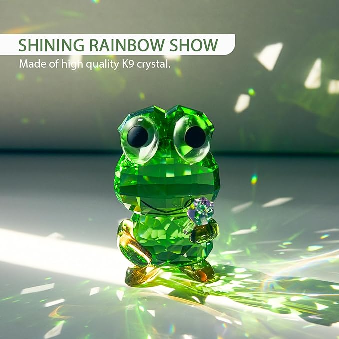 Crystal Frog Figurine with Purple Rose - Glass Animals Desk Decor & Home Office Ornament, Handmade Art Collectible Gifts