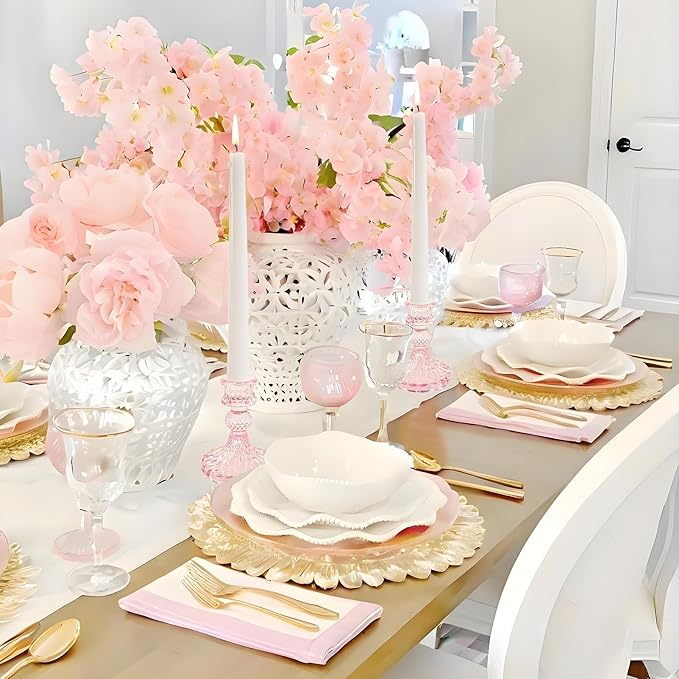 Glass Candlestick Holder,Striped Taper Candle Holders,Set of 6 Candle Stand for Table Centerpieces, Home Decor,Weddings,Festival and Parties (Pink Dimond)