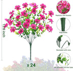 24 Bundles Artificial Flowers for Outdoors & Indoors – UV Resistant Faux Plastic Plants for Garden, Patio, Porch, Window Box, Home Decor – Lush & Vibrant Fake Flowers, Rose red