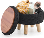 Wimarsbon Pouf Ottoman, 100% Cotton Knitted Boho Footstool, Round Footrest with Non-Skid Wood Legs, Home Décor Handmade Pouffe, Leisure Floor Step Stool for Living Room (Storage Black)