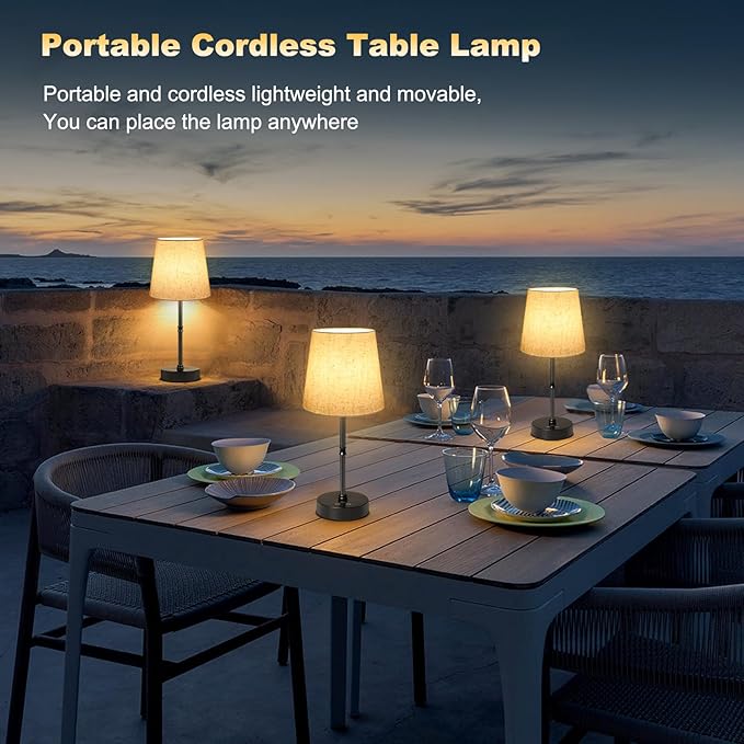Cordless Table Lamp,5000mAh Rechargeable Battery Operated Desk Lamp,3 Colors & 7 RGB Stepless Dimmable,Portable Wireless Touch Bedside Night Light for Restaurant,Home,Decor Party,Flaxen Shade