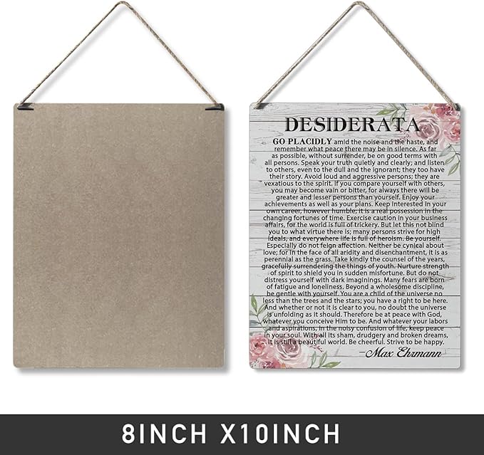 Qious Inspirational Signs Gift Farmhouse Desiderata Go Placidly Amid the Noise and the Haste Wooden Hanging Sign Rustic Wall Art Home Living Room Decoration 10 x 8 Inches