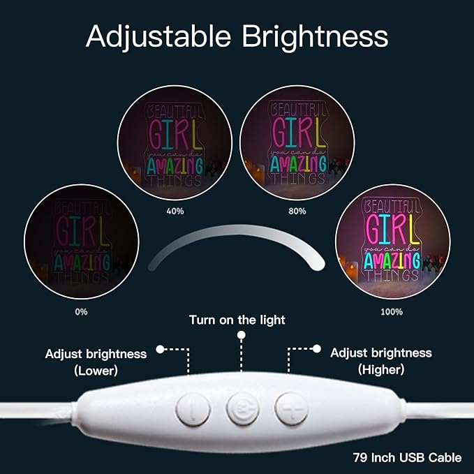 WLHOPE Beautiful Girl You Can Do Amazing Things Neon Signs for Wall Decor Adjustable LED Lights Decorations for Home Bedroom Birthday Party Best Gift for for Teen Girl