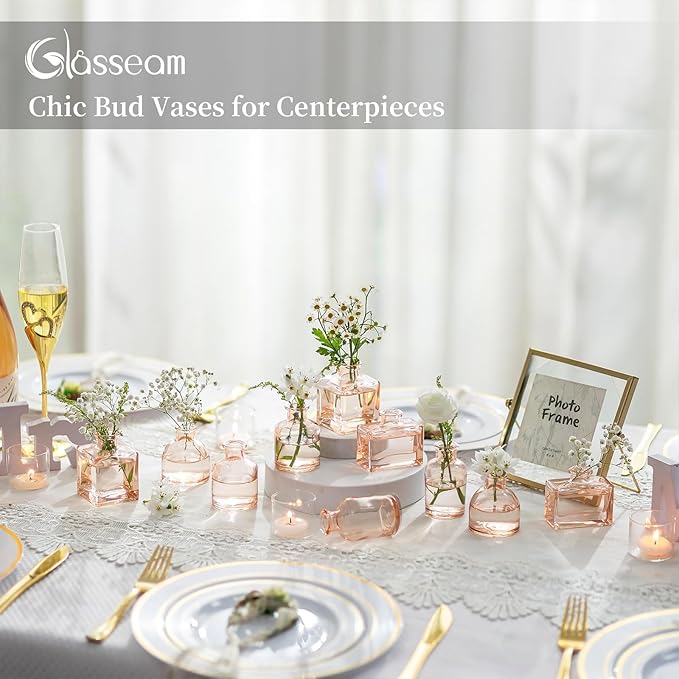 Glasseam Champagne Glass Bud Vase: Mini Small Vases for Centerpieces Cute Flower Vase Set of 5 Tiny Vases for Flowers Decorative Centerpiece for Table Decor Wedding Party Dining Room Decoration