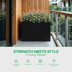 IDZO Metal Planter Box, Privacy Trough for Patio, Rectangle Container for Outdoor Plants, Tall Large Rectangular Steel Bed for Outdoor Greens with Drainage Holes & Adjustable Feet, Black