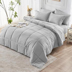 JOLLYVOGUE Twin XL Comforter Set, Ultra-Soft Bed in a Bag Twin XL Size 5 Pieces, Oeko-TEX Certified Bedding Set with Down Alternative Comforter, Sheets, Pillowcases & Shams, Light Grey