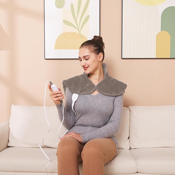 Ruqiji 19" x 24" Weighted Neck&Shoulder Heating Pad, 2.5lbs with 12 Temperature Settings&Countdown timer,Pain Relief for Neck/Shoulders/Menstrual Pain, Christmas Gifts for Women Men Mom Dad(Light Tan)