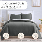 Southshore Fine Living, Inc. Oversized Quilt, King Size Set, Grey Bed Spread King Size/California with 2 Matching Pillow Shams, Soft Microfiber Quilted Comforter Coverlet, Easy Care, Slate Grey