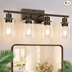 4 Light Bathroom Light Fixtures, Oil-Rubbed Bronze Modern Vanity Lights with Clear Glass Shades, Bathroom Wall Lamp for Mirror Living Room Cabinet
