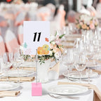 20 Pcs Cube Base Memo Clip Holder with Alligator Clip Wood Table Number Holder Cube Base Place Card Stand Mini Photo Menu Stand for Displaying Number Card(Pink)