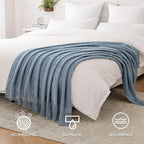 MIULEE Dusty Blue Cozy Knitted Throw Blanket for Couch Textured Knit Blanket with Tassels Woven Acrylic Wave Pattern Boho Blankets for Sofa Bed Chair 50"x60"