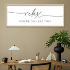SRSZHIYUE Relax You're On Lake Time Wall Decor Above Bed Sign 32"×12" for Lake House Bedroom Over Bed Large Wood Framed Hanging Art (Wood)