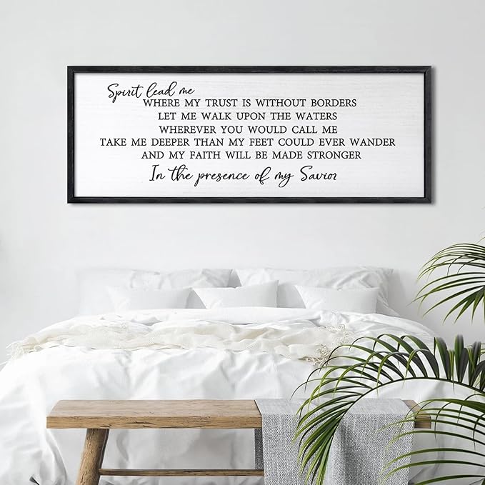 Spirit Lead Me Wall Art Decor 24×10 Inch Christian Scripture Office Inspirational Lyrics Ready to Hang Wooden Framed Sign (Black)