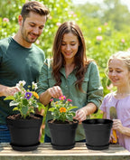 homenote Plant Pots,6/7.5 Inch Flower Pots for Plants Plastic Planters for Indoor with Multiple Drainage Holes and Trays, for All Home Garden Flowers Succulents,Outdoor(Black,10 Pack)