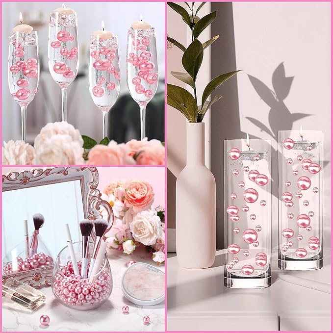 Pink Vase Pearls, 200 PCS Plastic Round Beads for Centerpieces Vases, 10/14/20MM Floating Beads for Vases, Party Wedding Decor