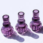 Woho Set of 6 Purple Taper Candle Holders 4.3" H for Halloween Decorations, Vintage Ribbed Glass Candlestick Holders for Wedding Table Centerpiece, Candle Sticks Holder Decor for Holiday Home Decor