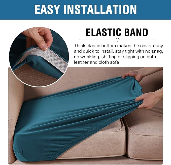 H.VERSAILTEX Velvet Stretch Couch Cushion Cover Plush Cushion Slipcover for Chair Loveseat Sofa Cushion Furniture Protector Seat Cushion Sofa Cover (2 Piece Medium Sofa Cushion Covers, Deep Teal)