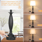 White Lamps for Bedrooms Set of 2 - Touch Control Bedside Lamp with USB C+A, 3 Way Dimmable Nightstand Lamps with USB Port, Table Lamp for Living Room(White Shade and Black Base)