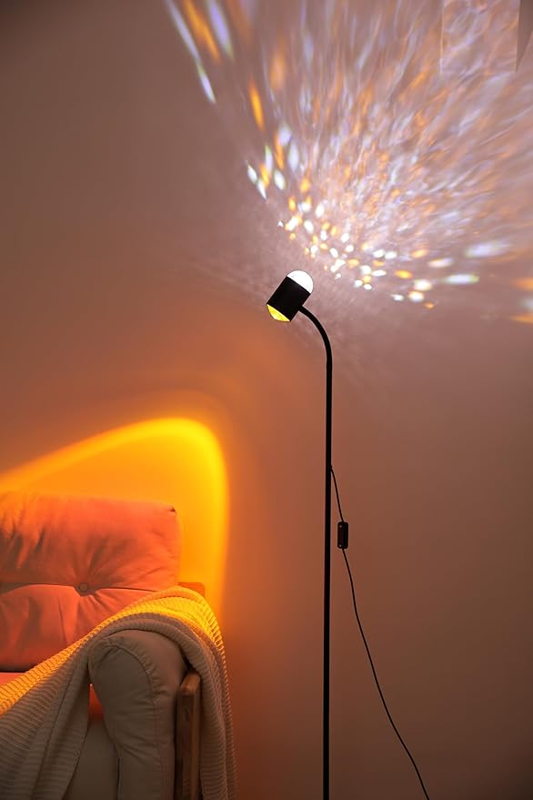 Sunset projection lamp, dual head sunset lamp with water ripple vertical Floor light, replaceable filter 360 ° rotating LED Atmosphere lights 3 color color changing living room sunset floor lamp