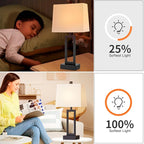 23.5" Touch Control Table Lamps Set of 2, Bedside Lamp with 2 USB Ports & AC Outlet, 3-Way Dimmable Nightstand Lamp with White Linen Shade for Living Room Bedroom End Table Office(2 LED Bulb Included)