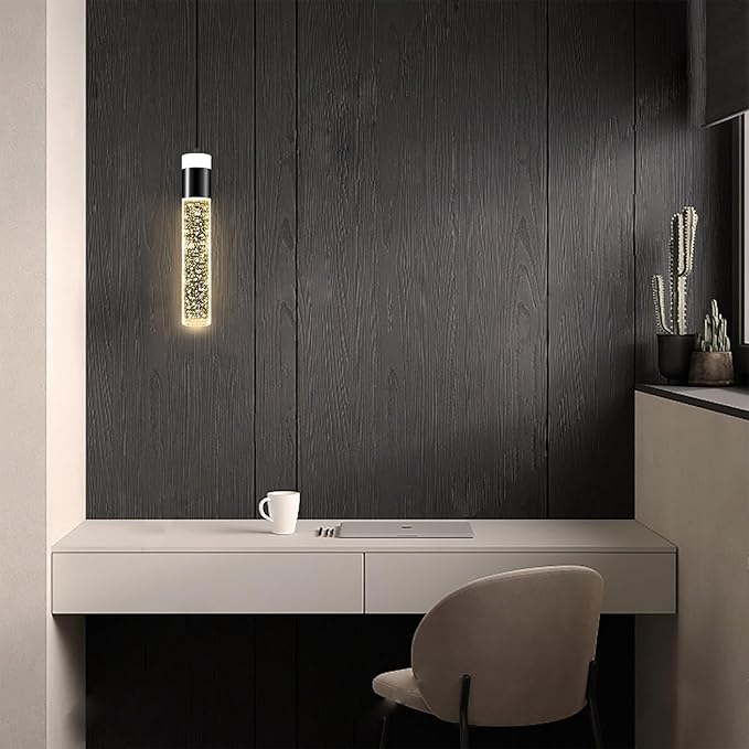 Modern Mini Crystal Pendant Light for Kitchen Island Bedroom Bedside Hanging Ceiling Lamp with Crystal Bubble Column, LED Dimmable 3000k-6000k Independent 1-Light Black