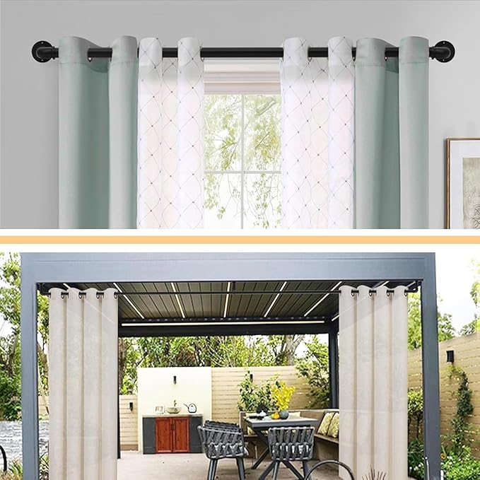 Black Curtain Rods 18 to 144 Inch, Industrial Curtain Rods,Adjustable Length,1 in Diameter Pipe,Wall or Ceiling Mounted,for Bedroom and Living Room(Black 18” to 144”)