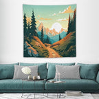 HZOHNAGO Mountain Tapestry Forest Mountain Sunrise Road Pattern Printed Wall Tapestry Wall Hanging for Bedroom Living Room Dorm 60" W x 60" H