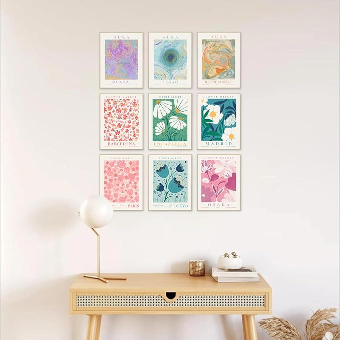 Flower Market Poster, Minimalist Floral Flower Market Wall Art, Colorful Abstract Aura Posters for Room Aesthetic, Aura Gradient Spiritual Affirmation Canvas Art Prints for Bedroom Boho Wall Decor（8x10inch, Unframed)