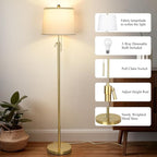 Gold Floor Lamp for Living Room, Tall Standing Lamp 55-65" Adjustable Modern Brass Floor Lamps for Bedroom Reading Office Kids 3 Color Lights Corner Night Stand (9W LED Bulb, White Shade)
