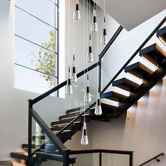 Led Chandelier,9 Light Black Modern Chandelier for High Ceiling Luxury Modern Pendant Light Fixture, Black Modern Led Chandelier for Foyer Dimmable with Remote