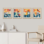 SIGNWIN Framed Mid-Century Modern Colorful Geometric Polygons Wall Art, Set of 4 Abstract Geometric Wall Decor Prints, Nature Wilderness Wall Décor for Living Room, Bedroom - 12"x16" Natural