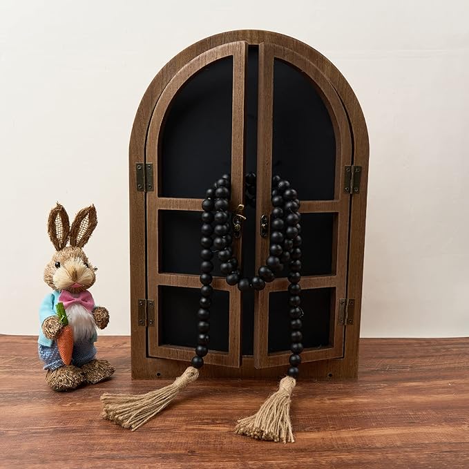 OMISHE 59in Wood Bead Garland with Tassels, Decorative Beads, Farmhouse Wooden Beads Garland for Wall Hanging Home Festival Decor, Black