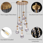 Brass Raindrop 7 Light Dining Room Pendant Light, Large Chandelier Adjustable Hanging Line, Living Room Pendant Light, Foyer Chandelier, Stairwell Pendant Lights, Bedroom