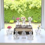 Bud Vases in Bulk Small Glass Clear Vase Set of 8 Different Shape Smooth Surface Vintage Mini Tiny Vases Modern Cute for Flowers Table Wedding Decor Centerpieces Home Party Dining Room