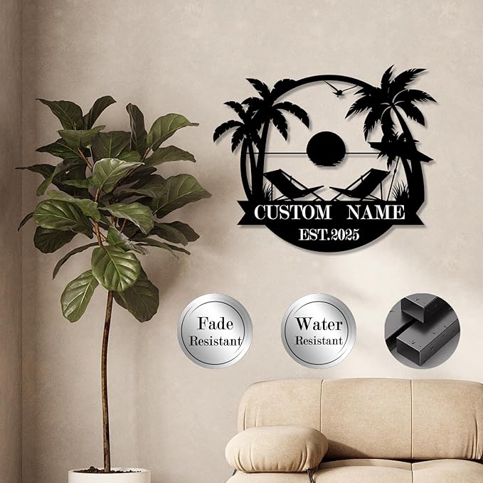 Custom Metal Beach Wall Art Sign - Personalized Size Outdoor/Indoor, Surfboard Decor, Lake House & Coastal Home Decor, Summer Gift - MADE IN USA