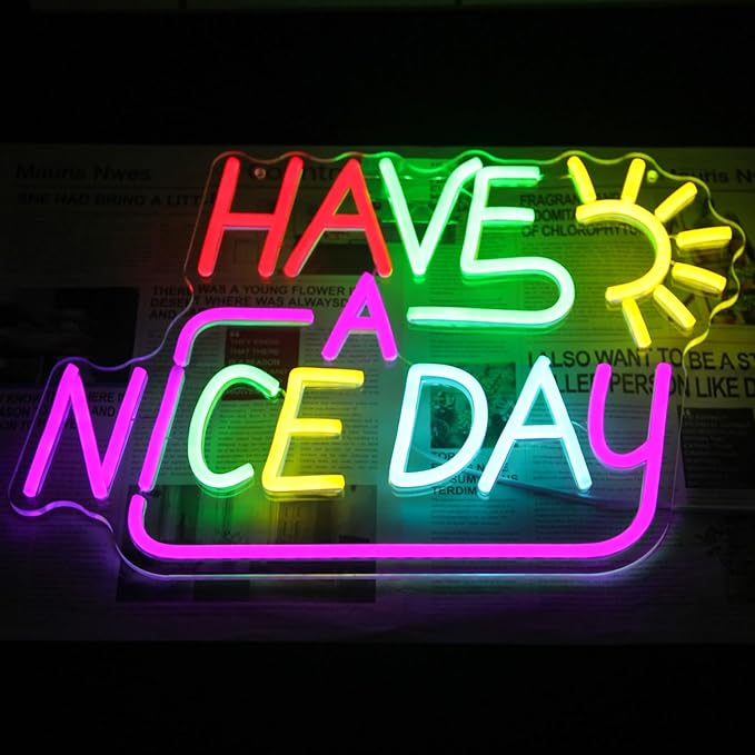 Have A Nice Day Neon Sign for Wall Colorful Letter Neon Light Sun LED Neon Lights Signs Dimmable Words Light Up Signs for Bedroom Living Room School Office Dorm Party Decor Kids Gifts