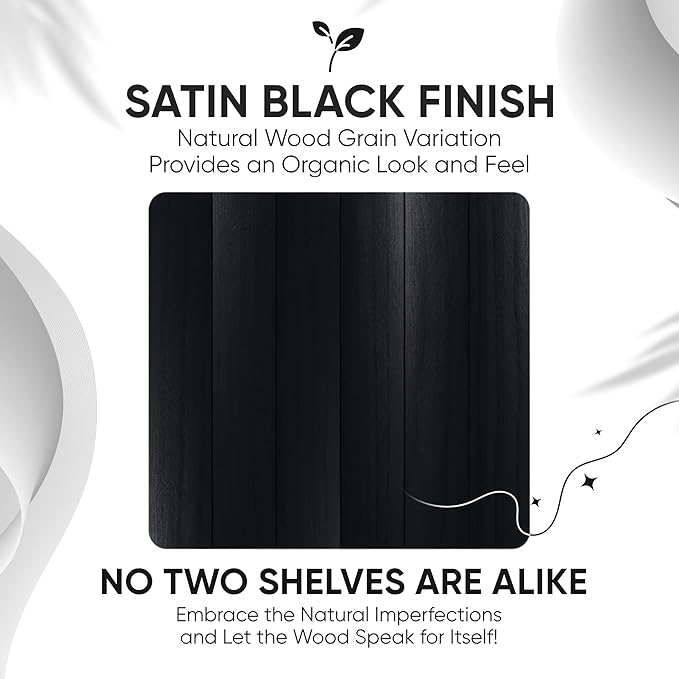 Homeforia Black Floating Shelves 30 inches Long, High End Solid Real Wood 30 inch Floating Shelf for Wall Mounted, Black Wooden 30in Floating Shelves, Heavy Duty Bracket, 30 X 6.5 X 1.75 in, Set of 2